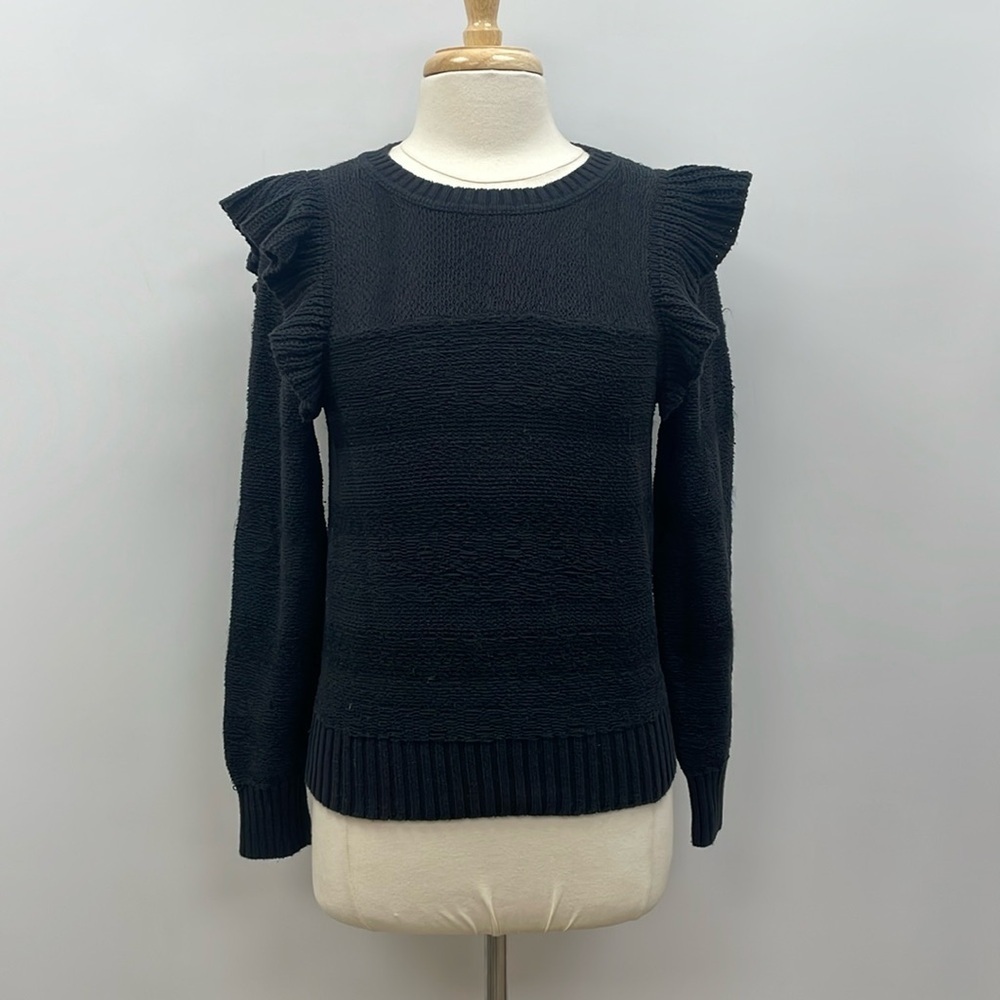 Anthropologie Pilcro Ruffle Textured Chunky Knit Pullover Sweater Black Small